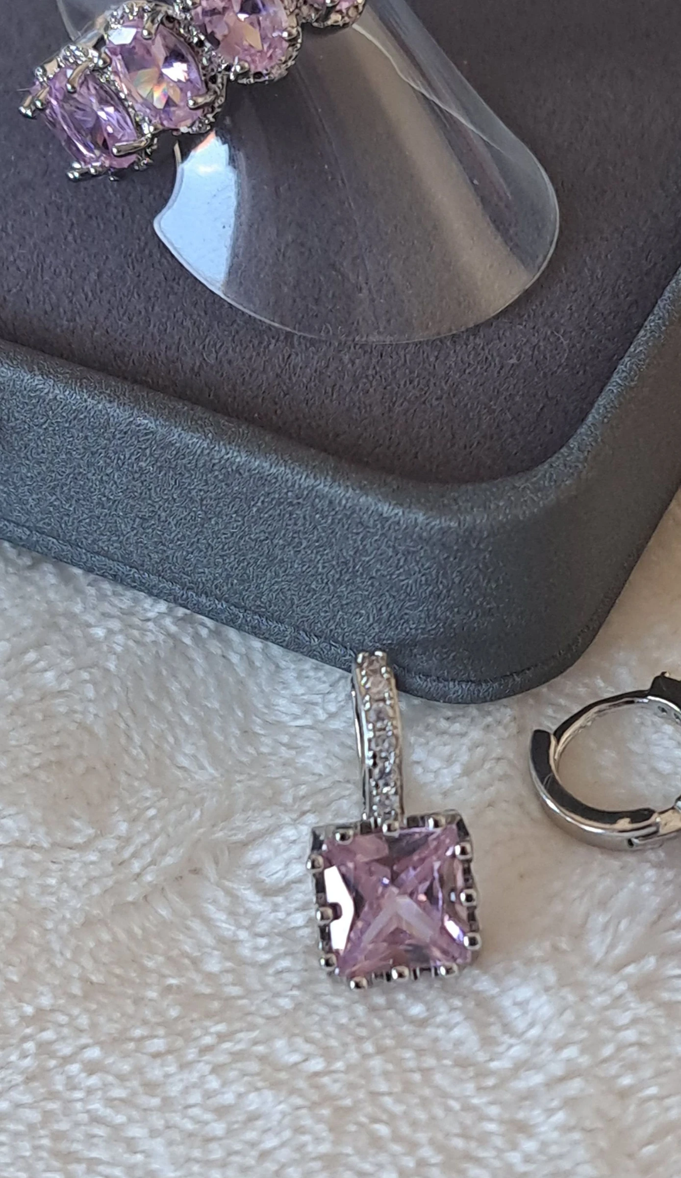 Quiet Luxury Pink Jewelry Set • Ring + Earrings • Silver Stainless Steel • Sparkling CZ – photo 5